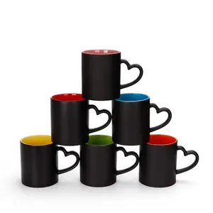 11 oz Heart Shape inner colored Magic Cup hot transfer DIY coated Sublimation Blank matte black Ceramic Color Changing Mugs