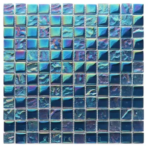 Azulejo cuadrado de cristal azul para piscina, mosaico de vidrio, contra salpicaduras