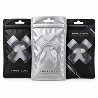 Sacs noirs auto-scellants pour fournisseurs, sacs d'emballage pour câbles USB, sacs à fermeture éclair avec logo pour câbles USB, sacs d'emballage pour câbles de données USB