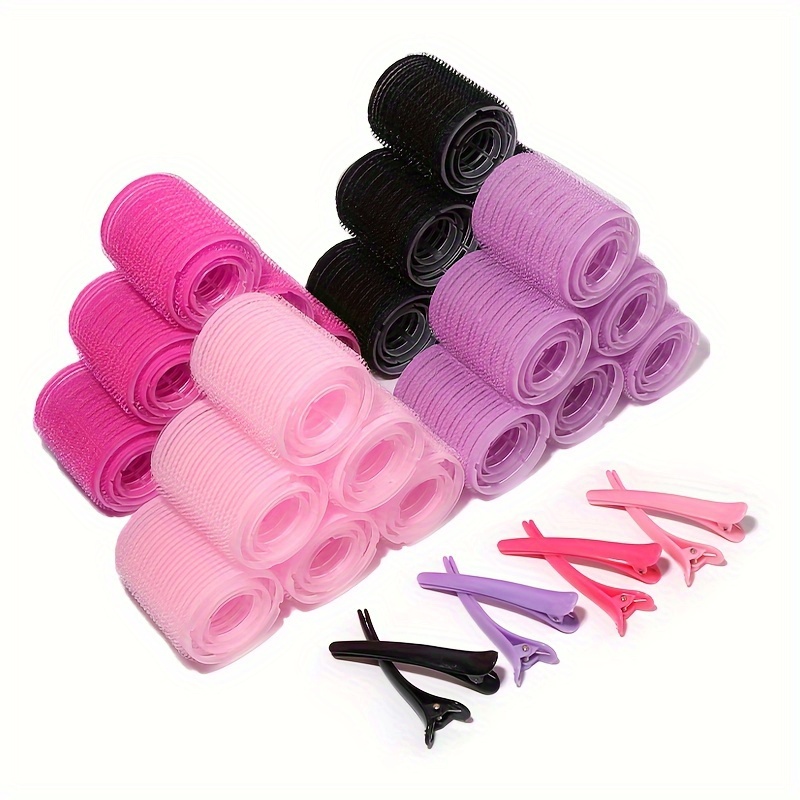 Rolos de cabelo grossos e pegajosos de plástico preto rosa, conjunto de grampos e ondulações, modelador rápido de cabelo, 3 tamanhos, espiral, auto-aperto, rolos de cabelo