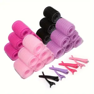 Pink Black Heatless Plastic Sticky Jumbo Big Hair Rollers With Clips Set Quick Curler Hair 3 Sizes Spiral Self Grip Hair Rollers