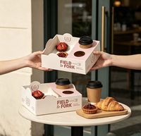 Plateau de transport combiné en carton personnalisé à prix d'usine, support en papier imprimé pour tasses à café, tartes, croissants et emballages de produits de boulangerie