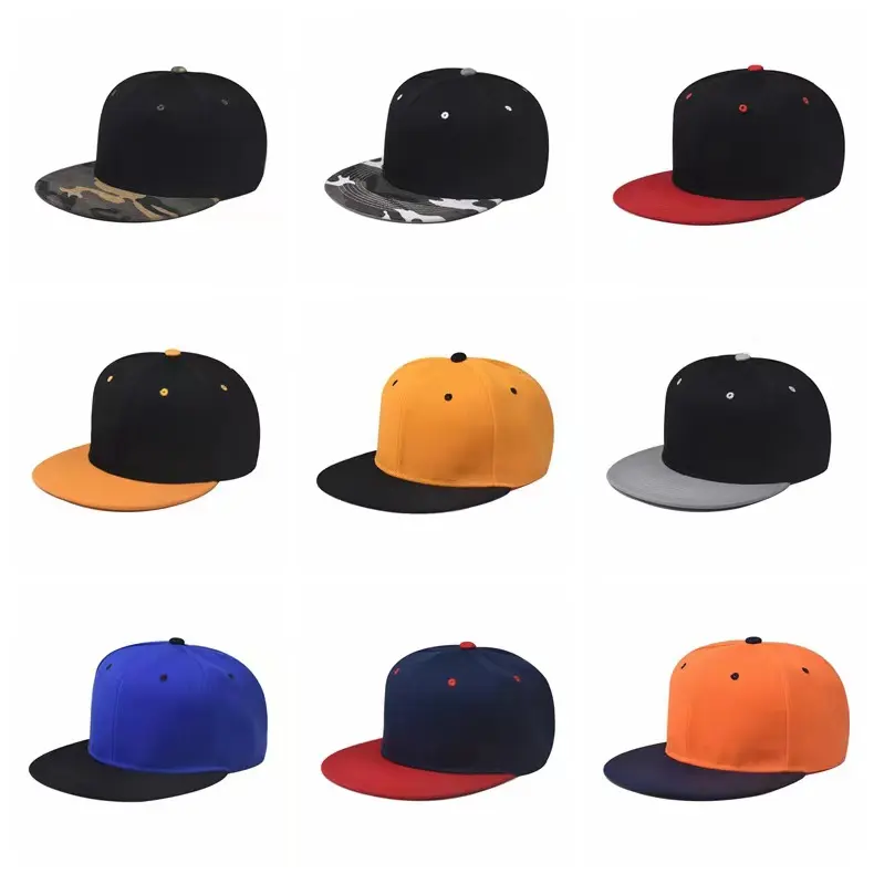 Patchwork color flat brimmed baseball cap fashion couple hat flat brimmed hip hop solid color snapback cap for men