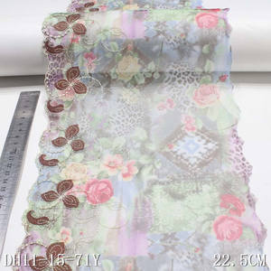 새로운 디자인 프랑스어 다채로운 꽃 자수 레이스 트림 23cm 얇은 인쇄 Tulle 패브릭 브래지어 - Product Image 2