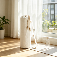 Sac de transport pour tapis de yoga en coton LEECORK, minimaliste, 100% coton, avec corde naturelle et perles en bois, logo personnalisé OEM, sangle réglable, vente en gros