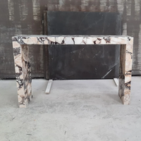 Table console moderne en marbre brillant, veinures noires et blanches naturelles, en travertin en forme de U, pour salon d'appartement