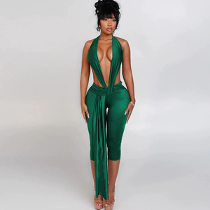 Otoño 2025, ropa de moda para mujer, Sexy, <span class=keywords><strong>Halter</strong></span>, escote en V profundo, sin espalda, para mujer, ahueca hacia fuera, monos informales ajustados de una pieza, ropa de Yoga - Product Image 4