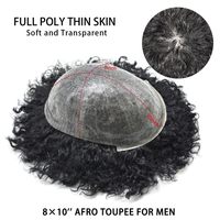 8x10 Afro Durable Full Poly Mince Peau Cheveux Système Postiches Naturel Toupee Cheveux Remplacement pour Hommes