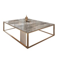 Table basse moderne minimaliste en métal avec plateau en marbre - Design gain de place pour les petits appartements et les bureaux, mobilier de luxe haut de gamme