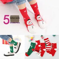 Chaussettes de Noël rouges festives d'hiver, chaussettes de dessin animé unisexes, chaussettes en tricot, spandex/polyester/coton, décontractées, petites et grandes tailles