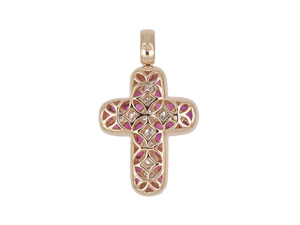 Collier religieux pour femme avec pendentif croix en zircon cubique rose et blanc, plaqué or rose, bijoux fins - Product Image 2