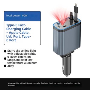 Estación de Carga Rápida 4 en 1 Retráctil de 90W con Logotipo Personalizado, Adaptador de Corriente para Auto de Aluminio, Venta al Por Mayor de Fábrica - Product Image 6