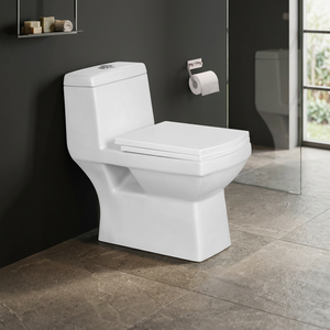 WC monobloc en céramique blanche avec réservoir encastré, chasse d'eau siphonique à faible consommation, double chasse, à poser au sol - Product Image 5