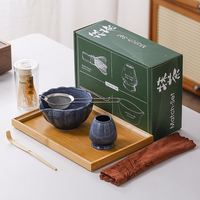 Ensemble de 6 ustensiles à matcha en céramique et bambou : fouet, cuillère à thé, bol en porcelaine – Couleurs violet, rose, vert, bleu – Kit de haute qualité pour le thé matcha