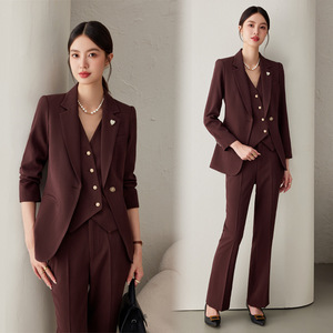 Women's Suit Set Polyester Three Quarter Sleeve Anti-Wrinkle Office Lady Autumn Formal Business Wear Vest Two Piece Set - Product Image 1