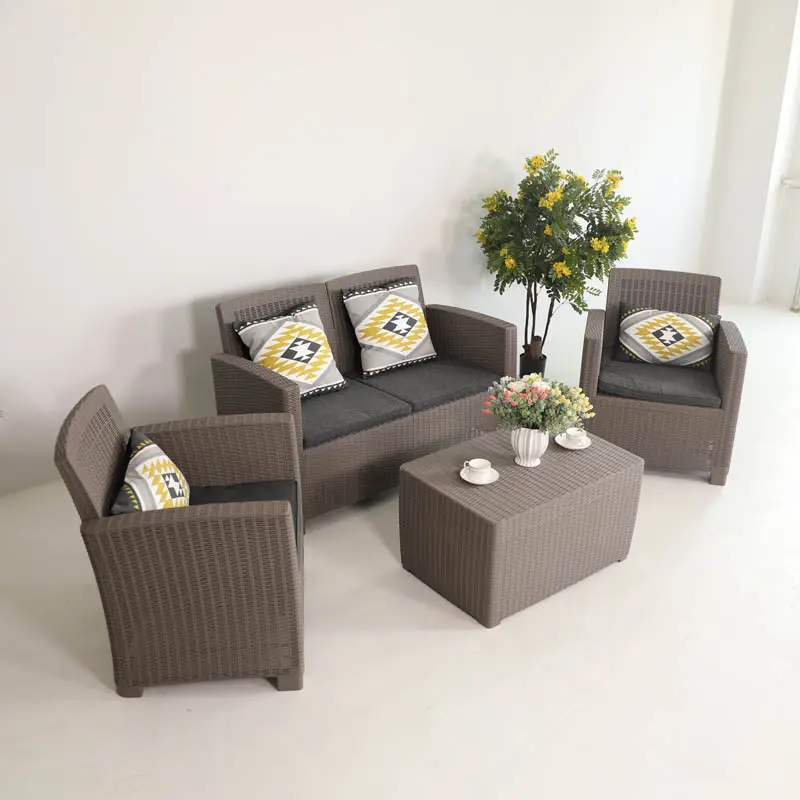 Conjunto de sofás de plástico modernos y clásicos para jardín, muebles de ratán para exteriores
