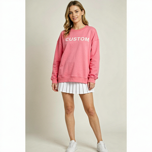 Custom Logo Crew Neck <b>Sweatshirt</b> <b>Pink</b> Casual Long Sleeve Women's Pullover Spring Wear - Product Image 1