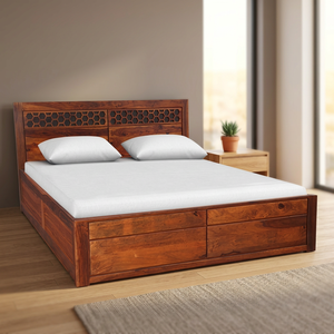 Traditional Solid Teak Wood Durable Storage <b>Platform</b> Canopy <b>Bed</b> <b>Frame</b> Drawers Luxury Bedroom Furniture Manufacturer Supplier - Product Image 3