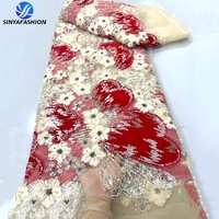 Beaux tissus de broderie 3D 5 Yards haut de gamme perles tissus de dentelle femmes nigérianes paillettes dentelle robes de couture