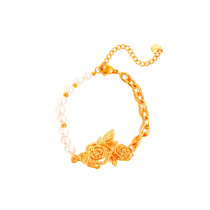 สร้อยข้อมือแฟชั่นดีไซน์กุหลาบ ประดับมุก  วัสดุสแตนเลสสตีล 316L ชุบทอง PVD - Product Image 2