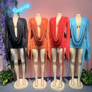 Vestido Mini Bodycon de Cuello Drapeado y Cintura Natural, Tejido Transparente, Manga Larga, Sin Espalda, para Uso Diario, Tendencia 2025 para <span class=keywords><strong>Mujer</strong></span> - Product Image 5