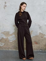 Ensemble décontracté deux pièces 100 % pure laine écologique pour femme : sweat à capuche avec cordon de serrage et pantalon large en maille côtelée, doux et chaud