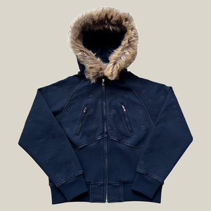Sweat-shirt d'hiver uni à fermeture éclair personnalisé 500 <span class=keywords><strong>GSM</strong></span> Polyester/coton écologique lourd effet vieilli fausse fourrure lavage à l'acide doublé - Product Image 2