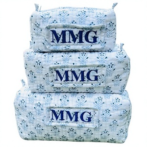 Monogrammed Cotton <b>Toiletry</b> Makeup Bag Personalized Portable Cosmetic Bag for Wedding Bridesmaid Gift Embroidered Travel - Product Image 1