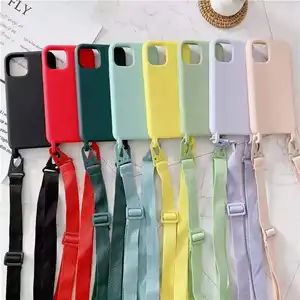 Flüssige Silikon Halskette Handy hülle mit Lanyard für iPhone 12 12 Pro Max Schulter hals riemen Seil Kabel abdeckung für iPhone 13