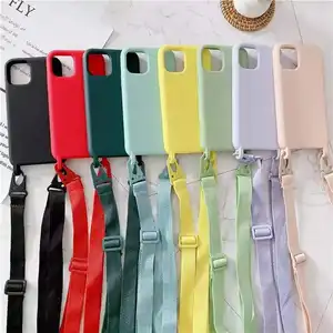 Funda de teléfono con collar de silicona líquida para iPhone, 12 Pro Max, correa de hombro para el cuello, funda de cuerda para iPhone 13