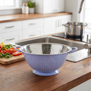 Blue Stainless Steel <b>Colander</b> With <b>Plastic</b> Handles Durable Strainer For Kitchen Use - Product Image 6