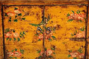 Antique Reproduction Cabinet Oriental Painted Storage Furniture