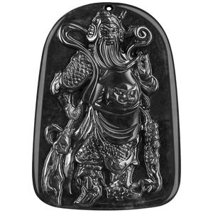 Pendentif en jade noir naturel de Jadeite du Myanmar, Guan Gong, style chinois, cadeau UNISEXE avec certificat d'évaluation FG51 - Product Image 5