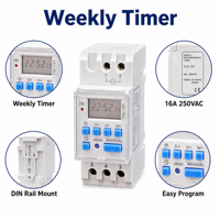 THC-15F Mini 16A 12V DC Digitaler Tragbarer Klingelsteuerungs-Timer-Schalter mit Sekundenzeitsteuerung, Täglich Programmierbar, AUTO, Bi-Volt, DIN-Schiene