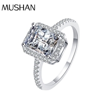 Bague en moissanite de l'usine de bijoux MuShan, argent sterling S925, bague rectangulaire en moissanite de couleur