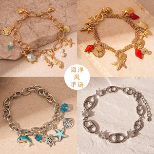 Pulsera de moda de aleación antigua de alta calidad al por mayor para Europa Estados Unidos Fishtail Marine Holiday Wind Drop Oil Pearl Pendant - Product Image 2