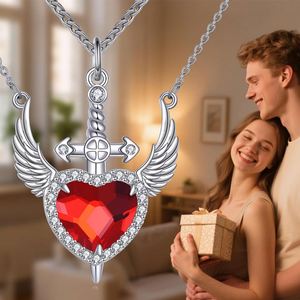Collar de Plata Creativo con Diseño de Flecha Atravesando el Corazón, Estilo Gótico Punk, con Corazón de Diamantes de Imitación Rojos, para Parejas, Regalo para Mejores Amigos - Product Image 3