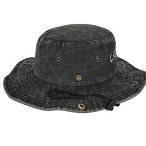 Custom <b>Boonie</b> <b>Hat</b> for Men Women Embroidery Logo <b>Black</b> Washed Cotton Bucket <b>Hat</b> With String Fisherman <b>Hat</b> - Product Image 3
