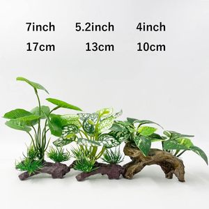 3-Piece Aquarium Ornament Box Set Artificial Driftwood Cave Silk Leaves Plastic Polyethylene Fish Tank <strong>for</strong> <strong>Goldfish</strong> <strong>Bowl</strong> - Product Image 2