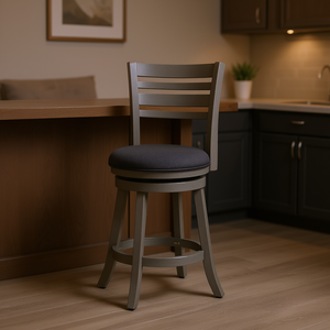 Sgabello Girevole da 24 Pollici in Grigio Invecchiato con Schienale a Doghe e Seduta in Tessuto Antracite, Arredamento Moderno per la Casa - Product Image 2