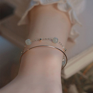 Hetian <b>Jade</b> Double Layer Bracelet For Women Simple Stackable <b>Bangle</b> Gift Jewelry - Product Image 4