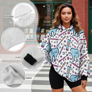 Felpa con Cappuccio Oversize in Pile con Stampa Cartoon di Denti, Tema Dentale, Pullover Casual da Donna per Dentisti e Amanti della Odontoiatria - Product Image 3