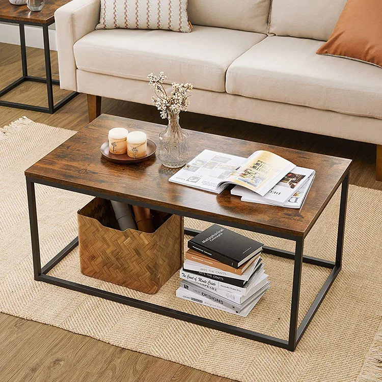 Mesa de centro de Metal de nogal, sala de estar, sofá, mesa de té de diseño nórdico moderno contemporáneo Rectangular