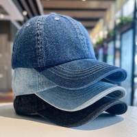 Casquettes de baseball en denim lavé, nouveauté, vente en gros de casquette à visière bleue unie à 6 panneaux, casquette de baseball ajustable vierge avec logo personnalisé