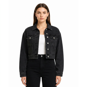 Chaqueta Vaquera para Mujer, Cuello Camisero, Color Sólido, Cierre de Botones - Product Image 1