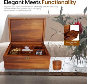 Boîte de rangement en bois personnalisée OEM, coffre à souvenirs vintage en bois massif avec couvercle verrouillable et plateau amovible, approvisionnement en gros - Product Image 2