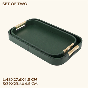Ensemble de plateaux de service en bois et cuir PU, plateaux de rangement pour <span class=keywords><strong>garage</strong></span>, bar, vaisselle, décoration intérieure, personnalisable - Product Image 4