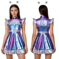Costume futuriste métallique pour femme, robe courte brillante en une seule pièce pour cosplay, soirée fantaisie, spectacle sur scène