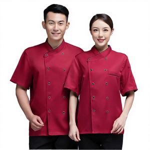 Uniformes de chef de hôtel de luxe unisexes, manches courtes d'été, en polyester tricoté, pour la restauration, la boulangerie, la pâtisserie, la cuisine, avec logo brodé - Product Image 3