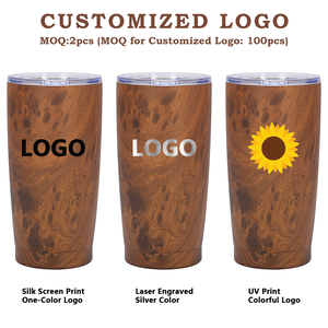Gobelet écologique en acier inoxydable à double paroi de 20oz Tasse de voyage vintage en bois pour l'extérieur avec couvercle - Product Image 4
